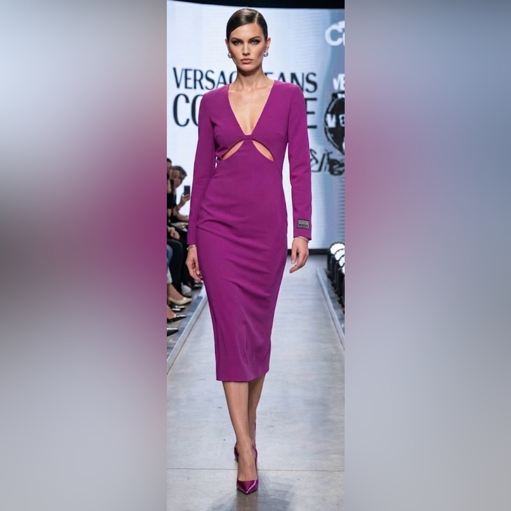 Versace Jeans Couture Magenta Cutout Midi Dress US Size 4 / IT Size 40